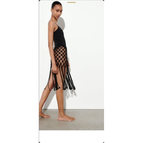 Zara fringed mesh skirt swimsuit cover up - Picture 4 of 10